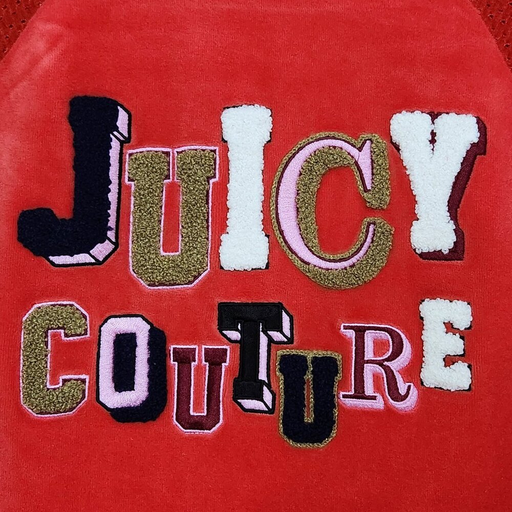 Juicy Couture Black Label Women's S Red Velour Graphic Bomber Varsity Jacket - Picture 3 of 16